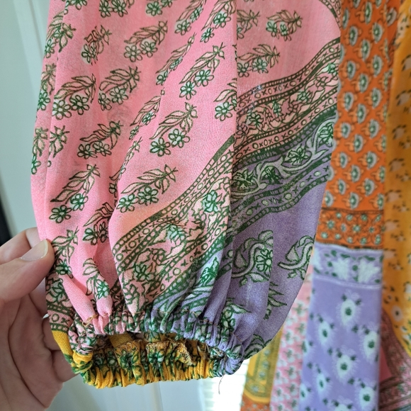 RARE VINTAGE PATCHWORK BANDANA PRINT MAXI DRESS 1970's BOHO HIPPIE SIZE XS / S - Picture 7 of 8